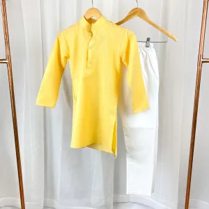 AVI - Plain Yellow Cotton Kurta Pajama