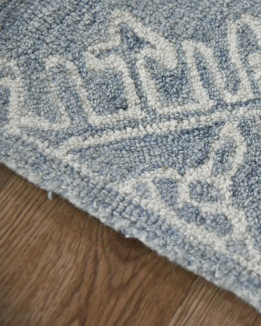 Blue Wool Geometric Pattern Hand-Tufted Rug Carpet