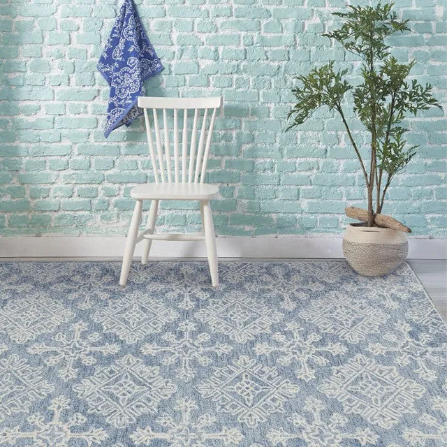Blue Wool Geometric Pattern Hand-Tufted Rug Carpet