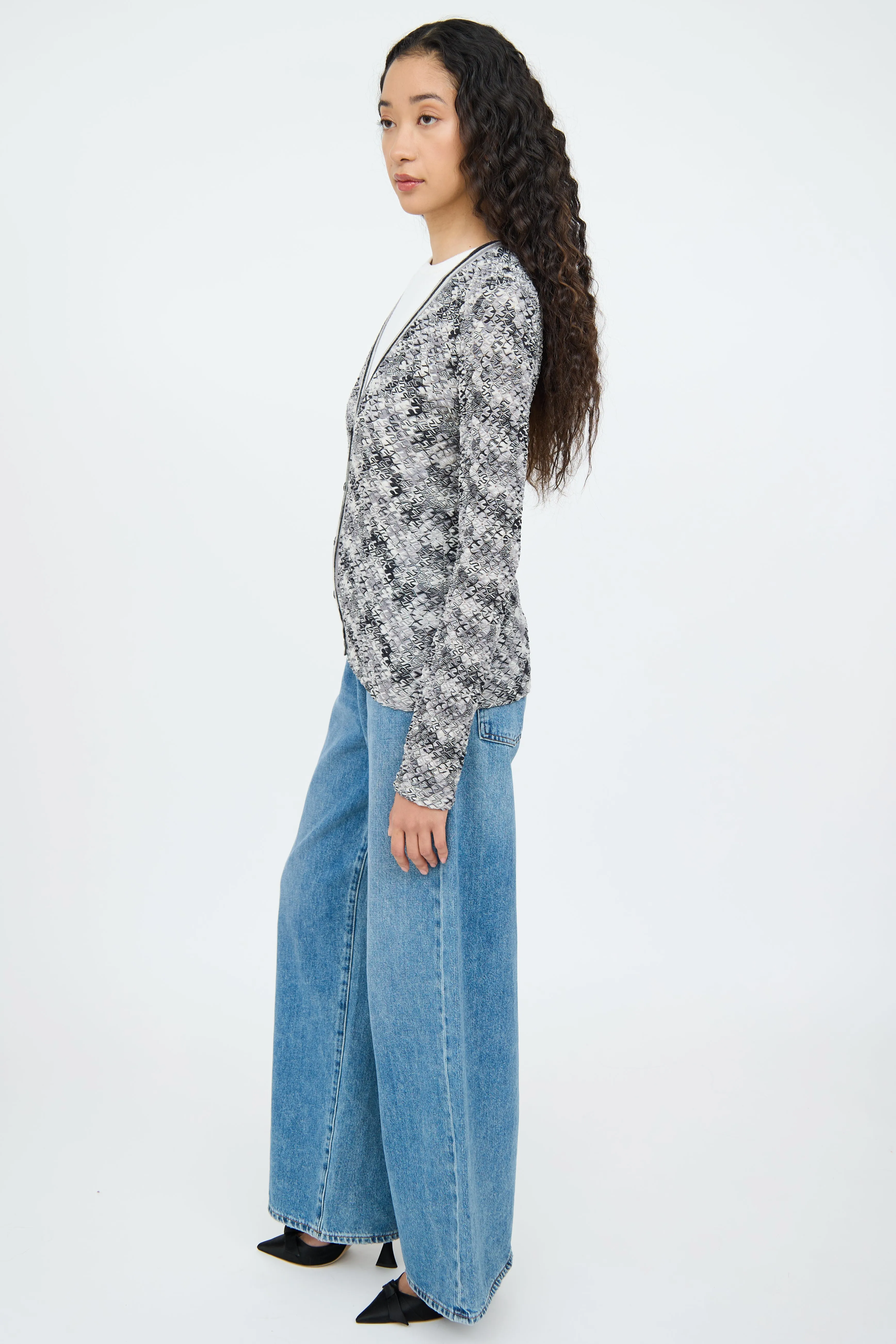 Grey Multi Colour Button Wool Cardigan