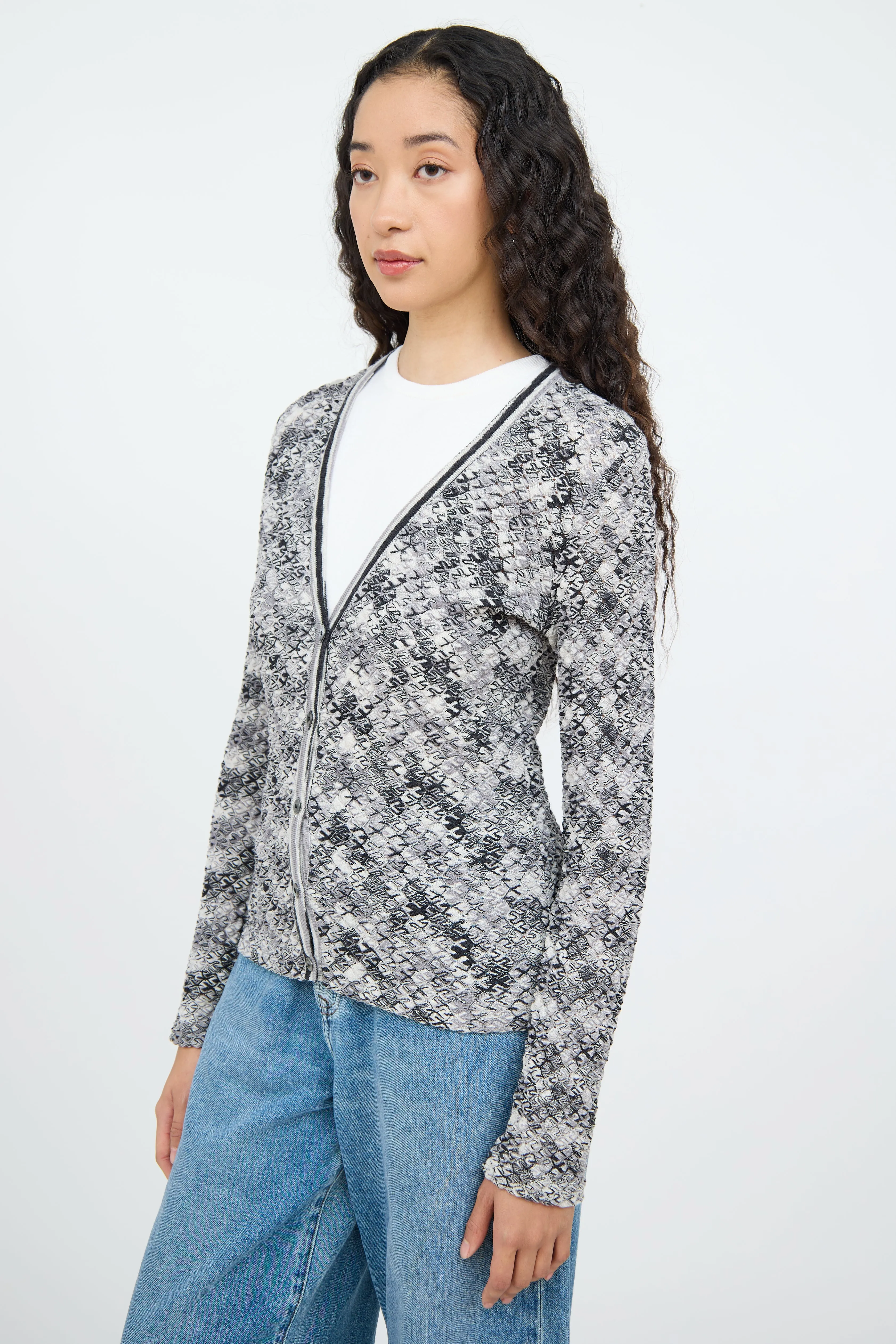 Grey Multi Colour Button Wool Cardigan
