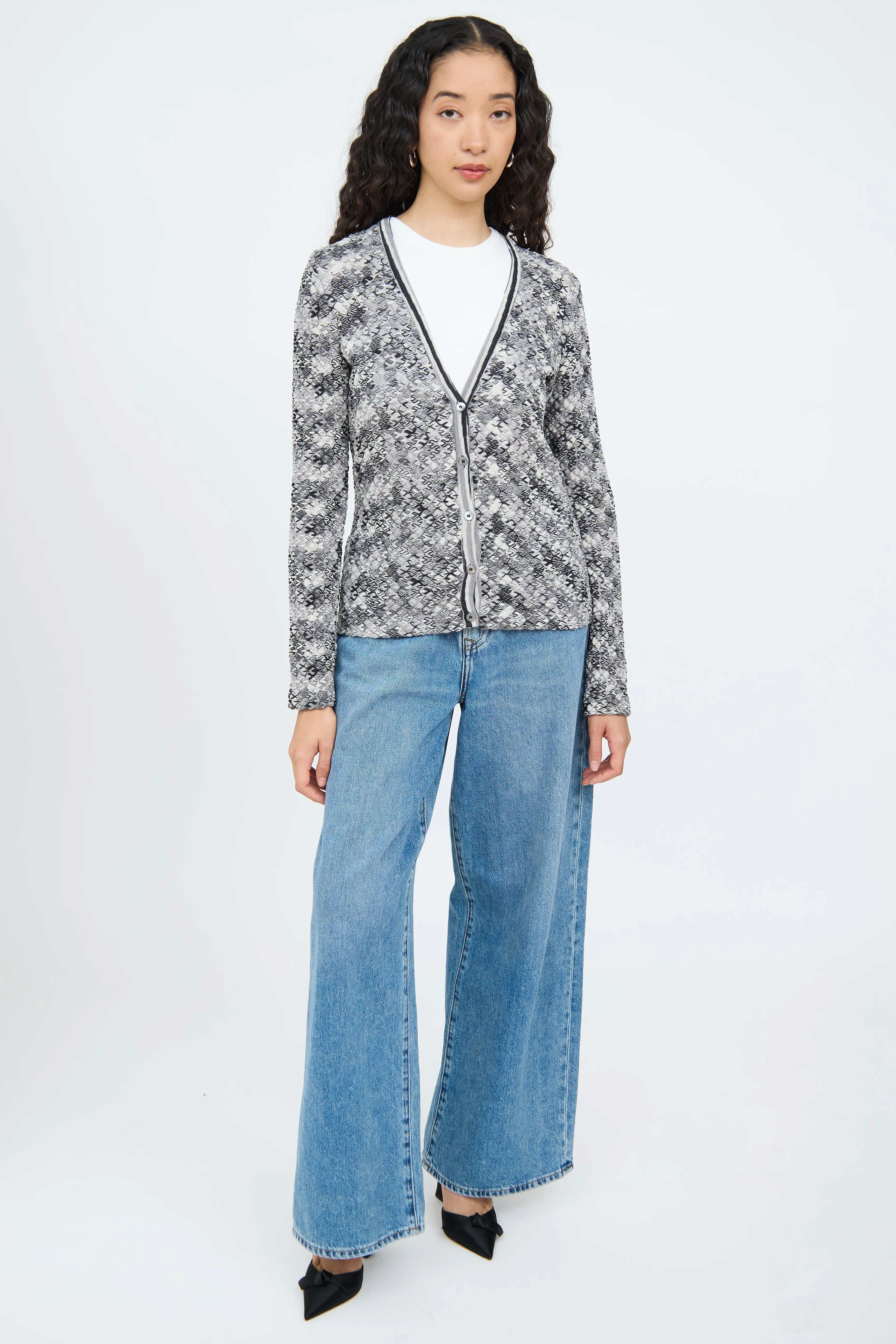 Grey Multi Colour Button Wool Cardigan