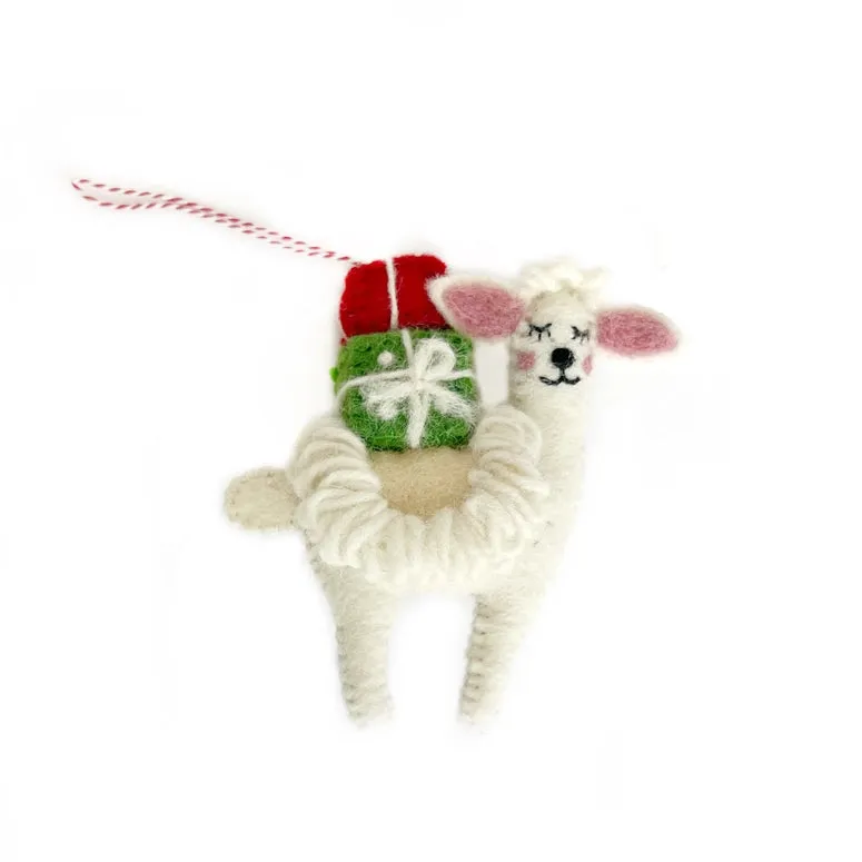 Llama with Presents Felt Ornament
