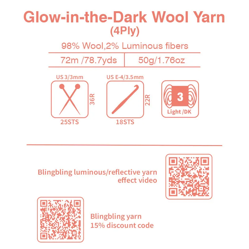 Premium  Dark Orange Glow-in-the-Dark Wool Yarn