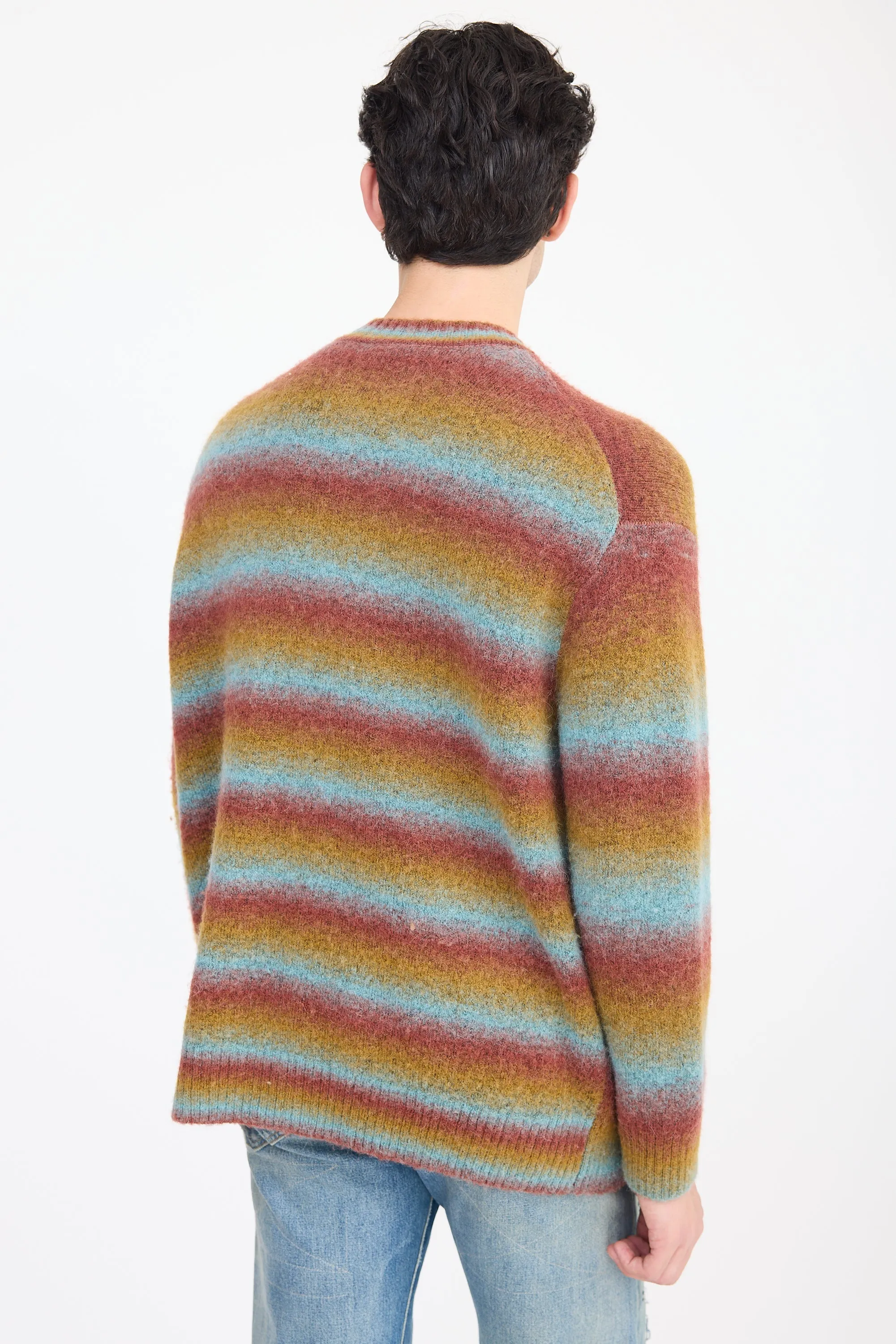 Red & Multicolour Wool Striped Cardigan