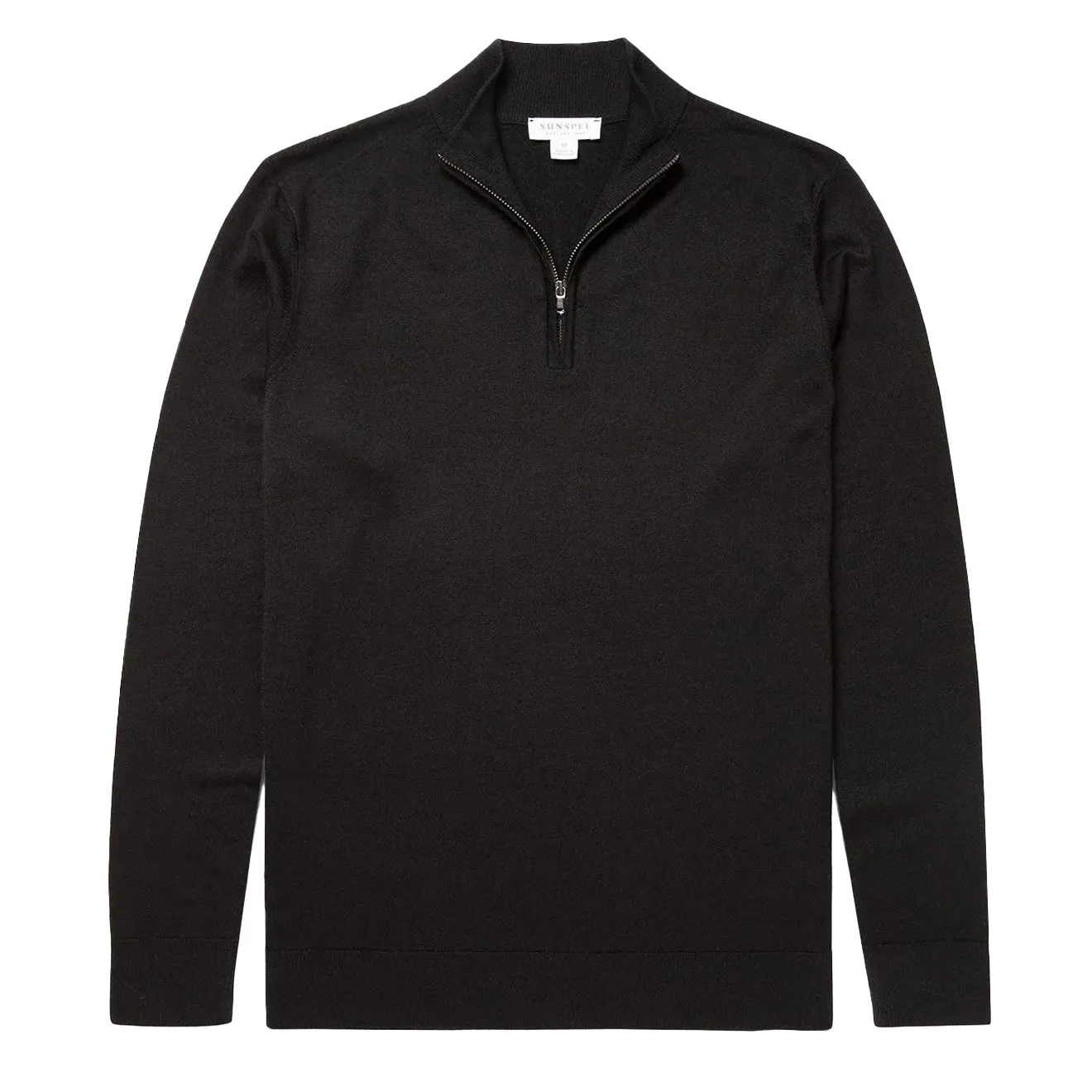 Sunspel Fine Merino Wool Zip Neck Knit Black