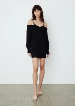 V-Neck Sweater Dress with Satin Cami