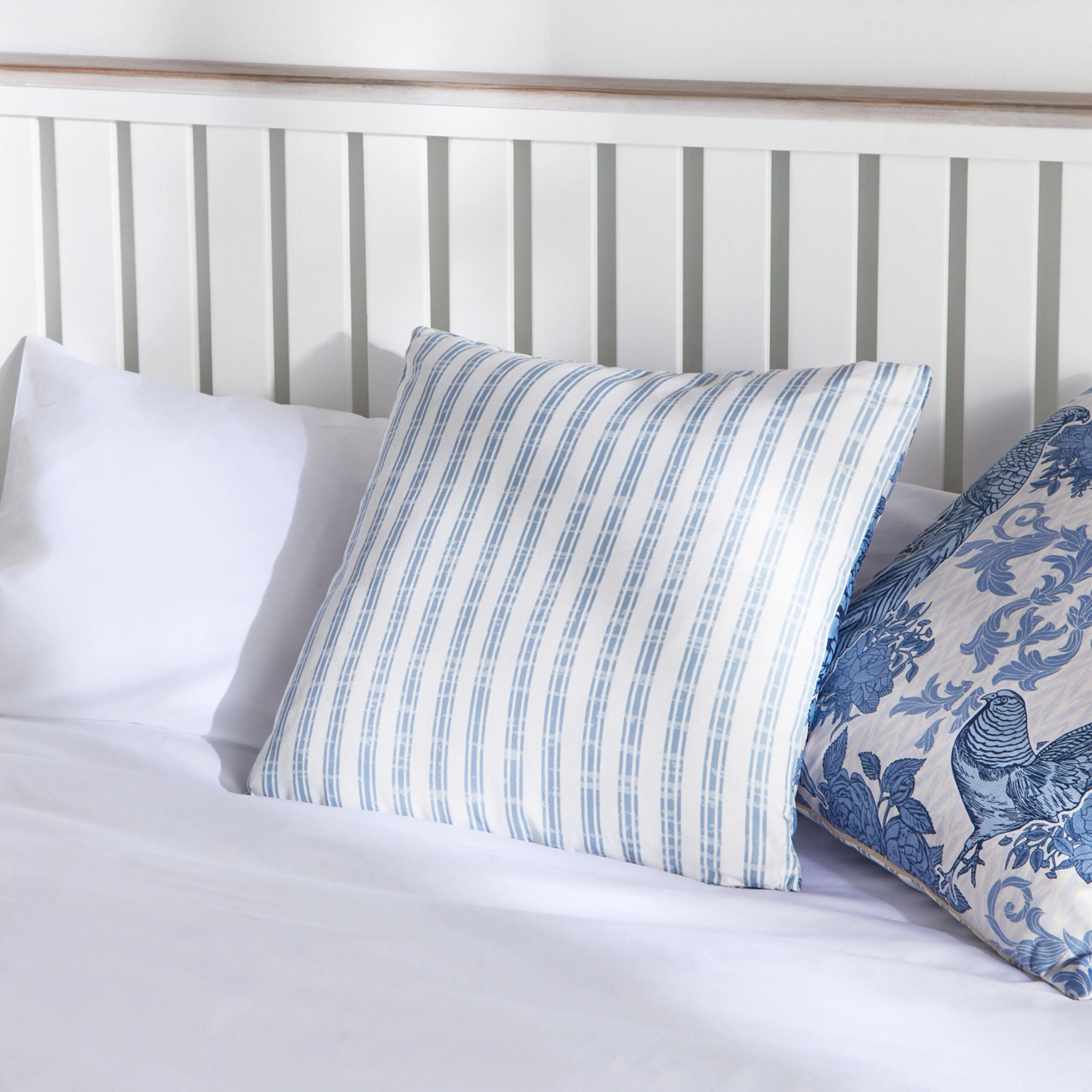 Vintage Reverse Birds/Striped Velvet Cushion 50x50cm
