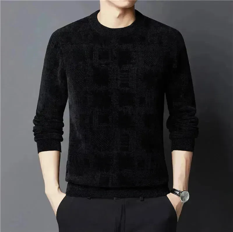 Winter Fleece-lined Chenille Pullover Sweater For Men